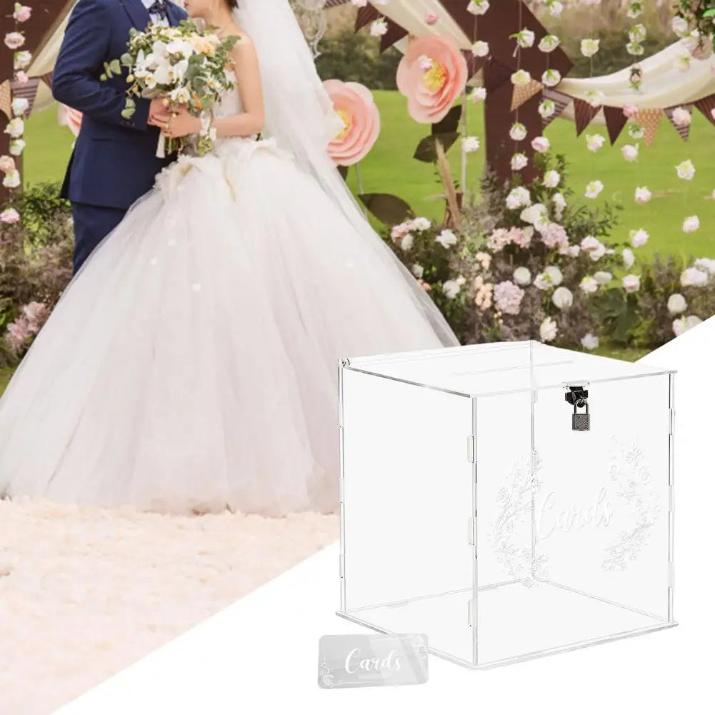 Wedding Card Box Clear Acrylic with Lock Detachable Design Gift Holder Reception Anniversary Birthday Graduation Events