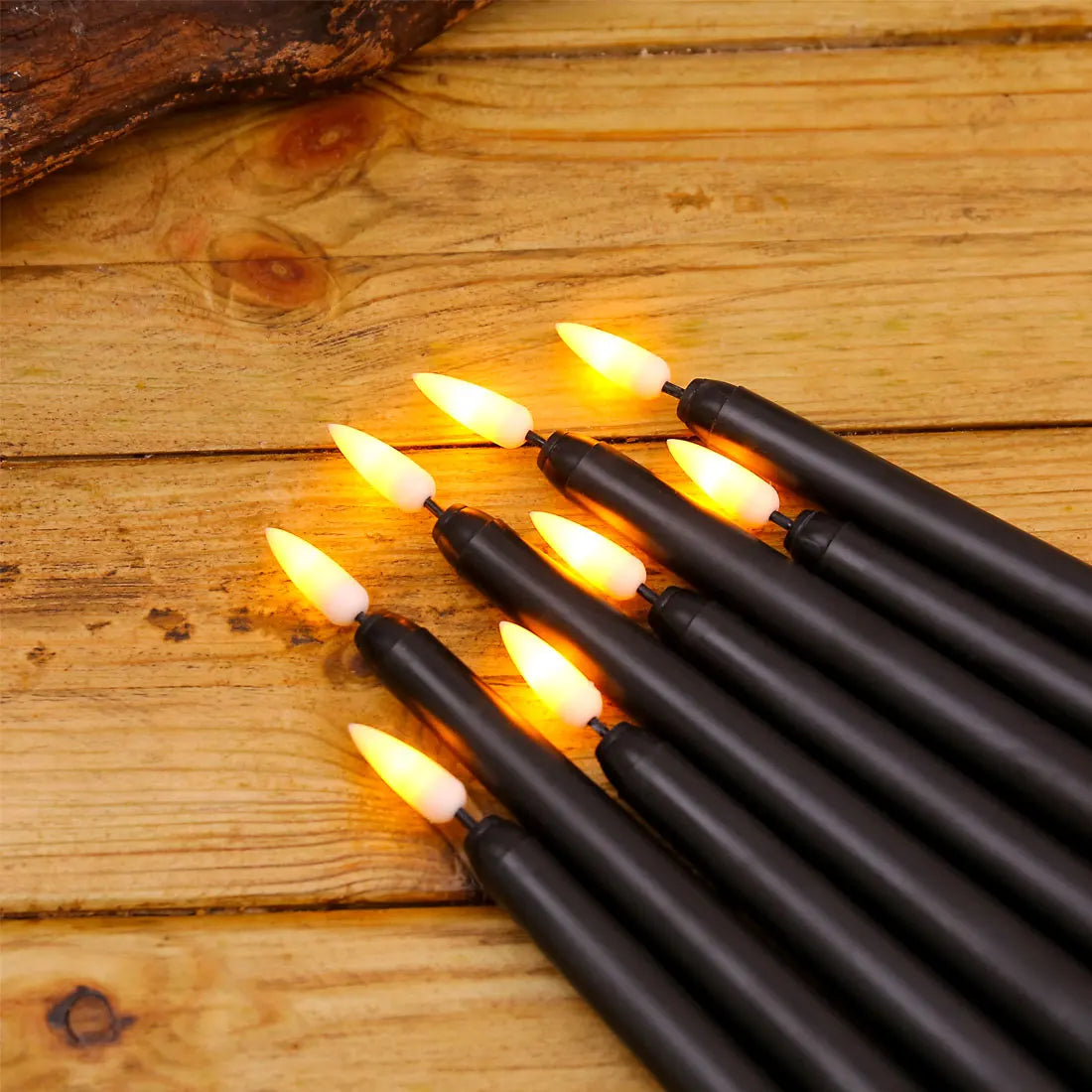 3 or 4 Pieces 11 Inch Halloween Black Flameless LED Taper Candles With Yellow/Warm White Light,Battery Plastic Fake LED Candles