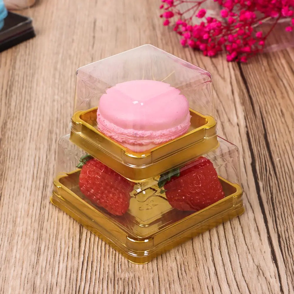 50pcs Plastic Square Moon Cake Boxes Egg-Yolk Puff Container Golden Packing Box Multi Size