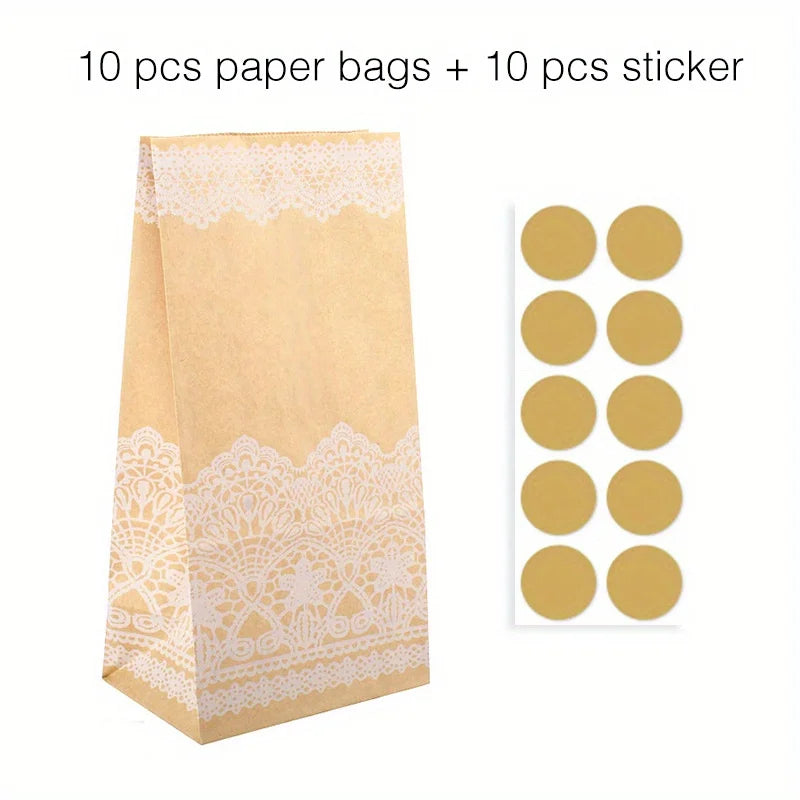 10 pcs Colorful Solid Stripe and Polka Dot Stand-Up Bags with Stickers - 18x9x6cm Favor Gift Packing Treat Bags for Wedding