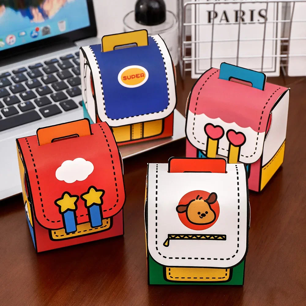 10Pcs Cute Portable School Bag Candy Cookie Box Gift Snacks Packing Boxes for Kids Birthday Back To School Party Decoration