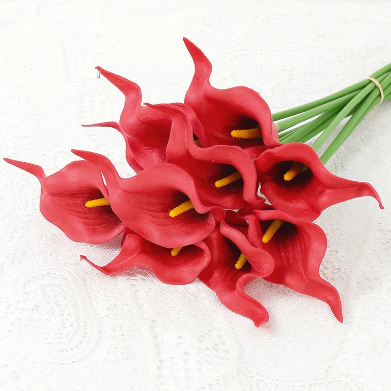 2/5Pieces Real Touch Calla Lily Artificial Flowers White Wedding Bouquet Bridal Shower Party Home Flower Decoration Fake Flowers