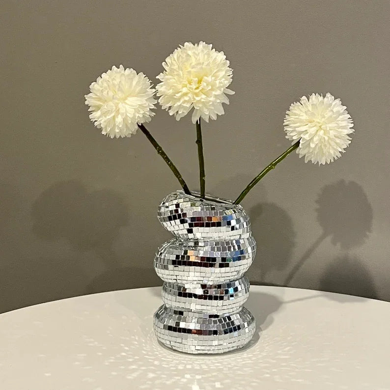 Small Sliver Disco Ball Vase Flower Planter Pot Table Decor Sculpture Table Centerpiece Home Decor Unique Housewarming Gift