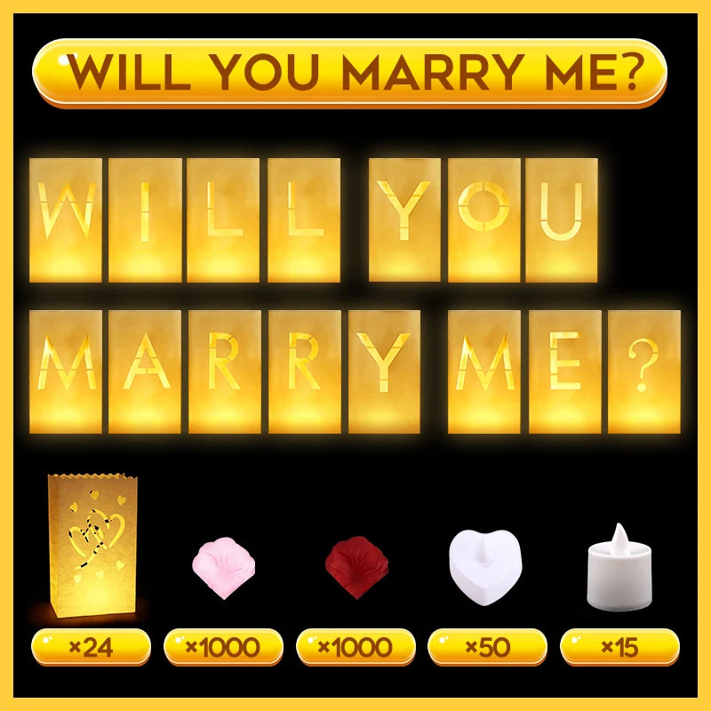 Will You Marry Me Proposal Decoration Paper Bag With LED Candle For Wedding Proposals Anniversary Decorations and Celebration