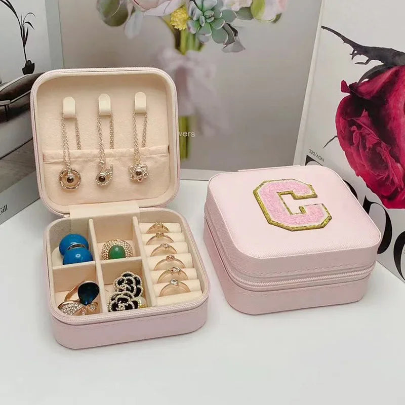 Mini Jewelry Storage Box Bridesmaid Gift Ideas Travel Jewelry Case Initial Letter with Name Birthday Party Box Mother's Day Gift