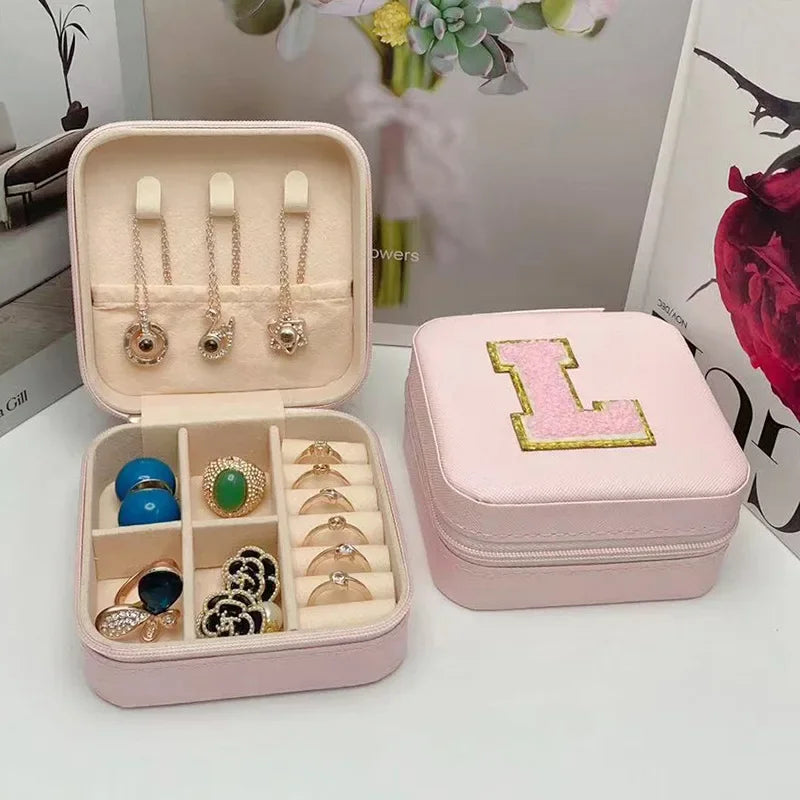 Mini Jewelry Storage Box Bridesmaid Gift Ideas Travel Jewelry Case Initial Letter with Name Birthday Party Box Mother's Day Gift