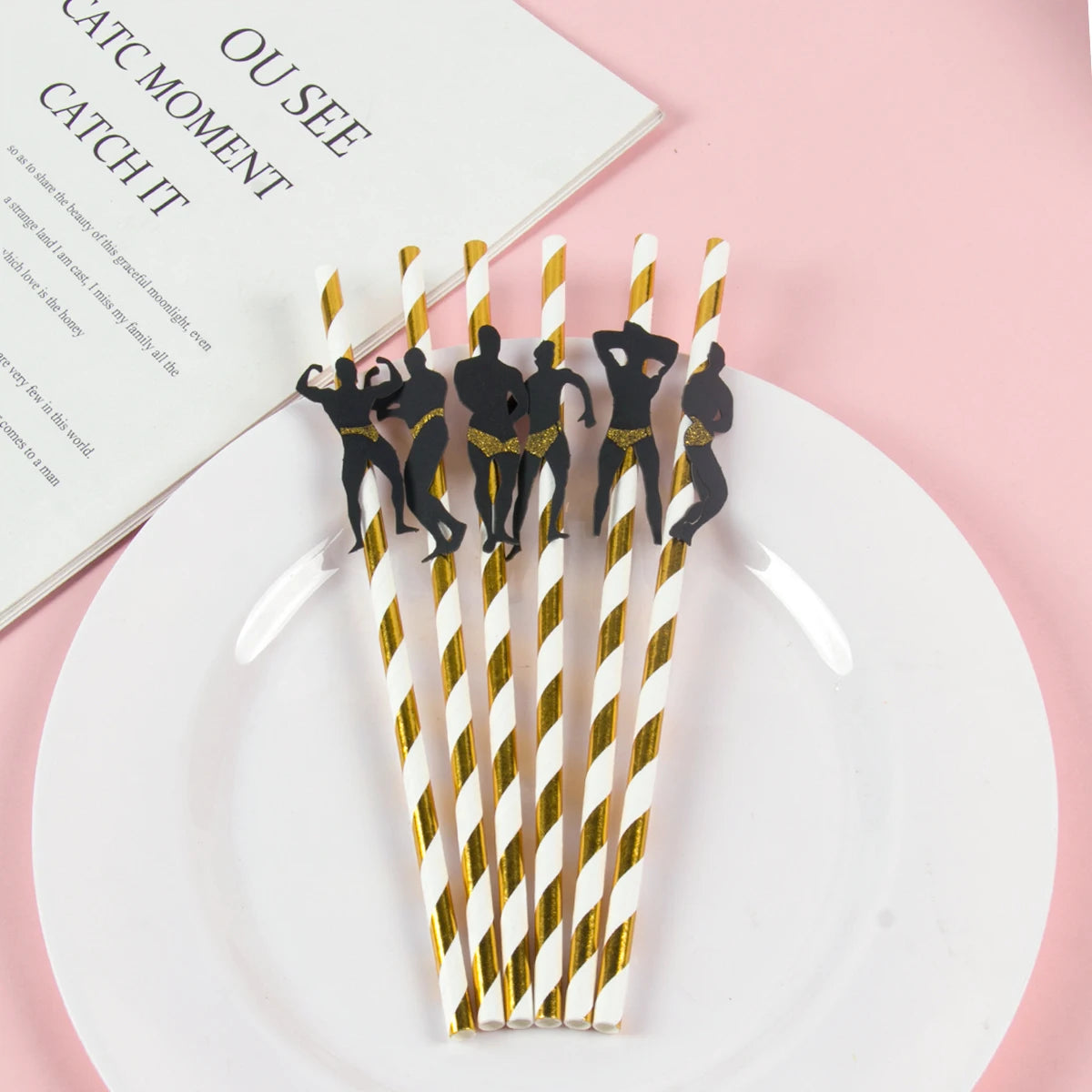 6/12pcs Bachelorette Party Paper Straws Dancing Men woman Straw Wedding Bridal Shower Decor Hen Night Adult Party Drinking favor