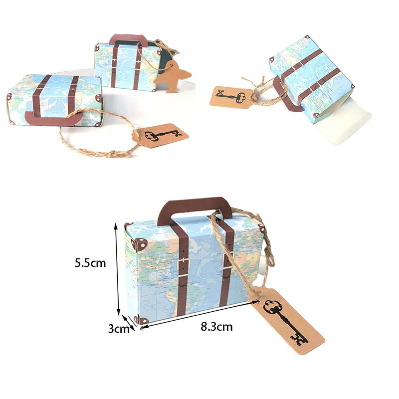 10/20/50pcs Mini Travel Suitcase Candy Box Kraft Paper Chocolate Favor Gift Box Packaging Bag Wedding Birthday Party Decoration