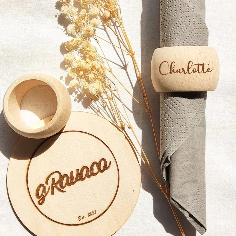 Personalized Wooden Napkin Ring Handmade Wooden Napkin Ring Holder Wedding Engagement Bridal Party Table Place Setting Decor