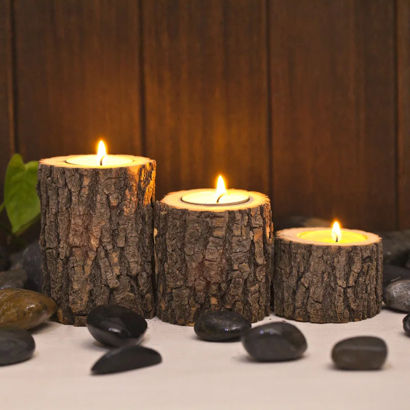 A Set of Wooden Candlesticks, Succulent Plant Pots, Trays, Candle Holders, Office Desk Decorations, Rustic Wedding Decorations