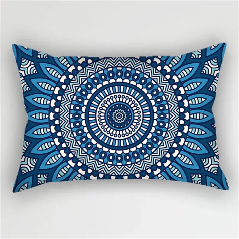 30x50cm Bohemia Blue Flower Polyester Pillowcase Retro Ink Leaves Plant Cushion Cover Sofa Lumbar Pillow Case Home Decoration