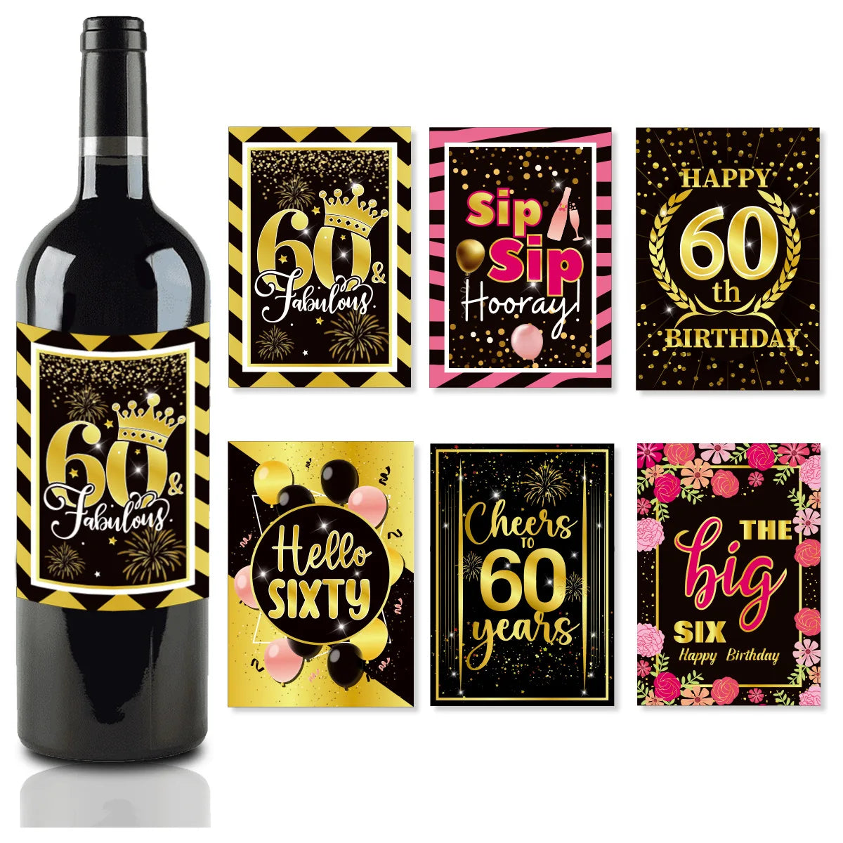 12pcs 30th 40th 50th 60th Birthday Wine Bottle Label Stickers Men Women Birthday Supplies 60 Years Old Happy Birthday Supplies
