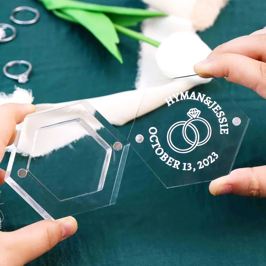Acrylic Ring Box Hexagon Fully Transparent Ring Box Custom Bridesmaid Wedding Gifts for Personalized Wedding Ring Box