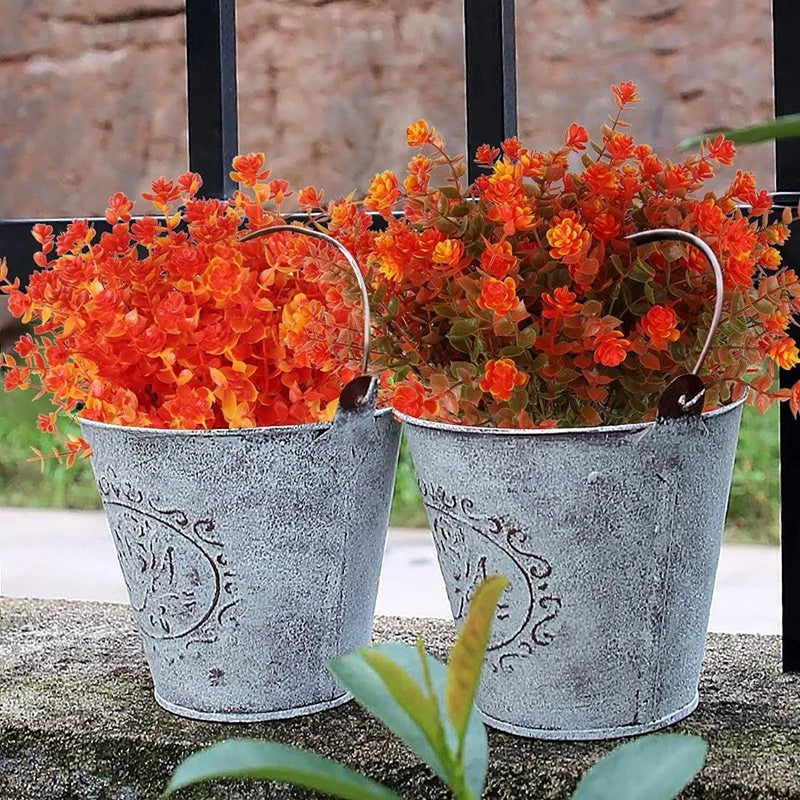 Autumn Artificial Flowers Bouquet Orange Fake Eucalyptus Plant for Home Room Decor Garden Wedding Halloween Christmas Decoration