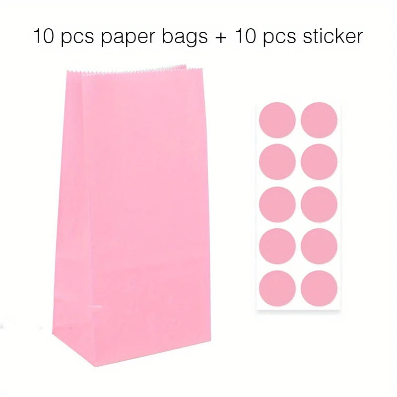 10 pcs Colorful Solid Stripe and Polka Dot Stand-Up Bags with Stickers - 18x9x6cm Favor Gift Packing Treat Bags for Wedding