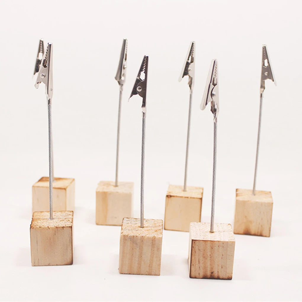 10 pcs New Portable Wooden Place Card Holder Clips Wedding Place Card Holder Table Photo Memo Number Name Clips Base