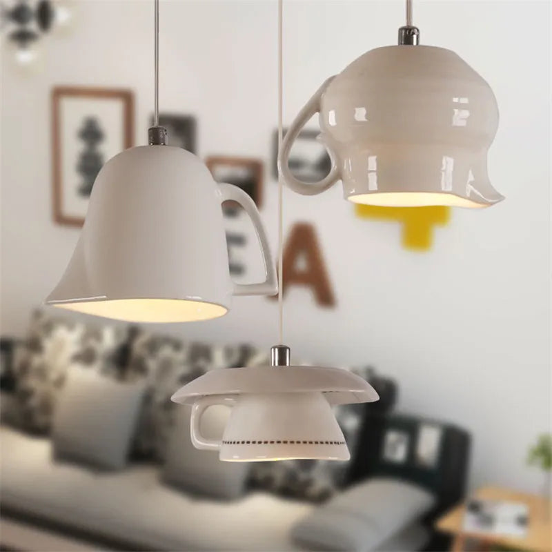 Modern Tea Cup Teapot Hanging Lamp Ceramic Led Pendant Lights Dining Room Kitchen Home Decor Luminaire Lighting Fixtures