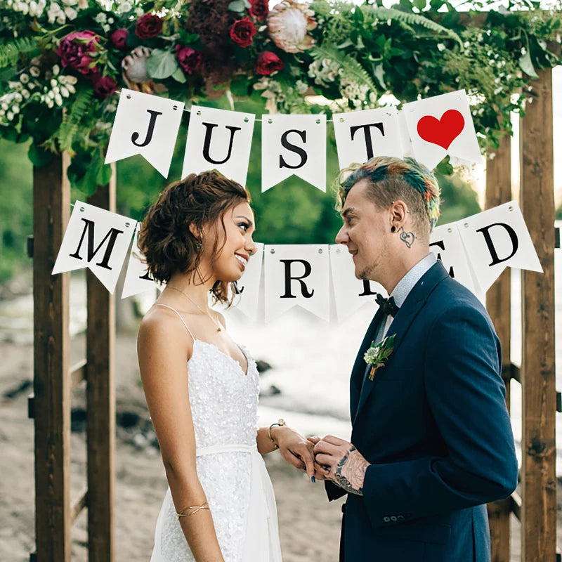 Rustic Wedding Party Background Decorations Just Married Banner Garland Marry Me Propose Marriage Party Decor Bridal Shower