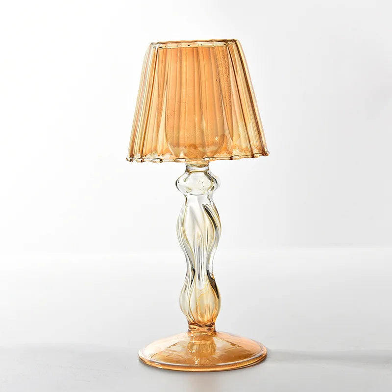European Style Glass Desk Lamp Shaped Candle Holder High Legged Striped Candle Holder Wedding Home Creative Decoration