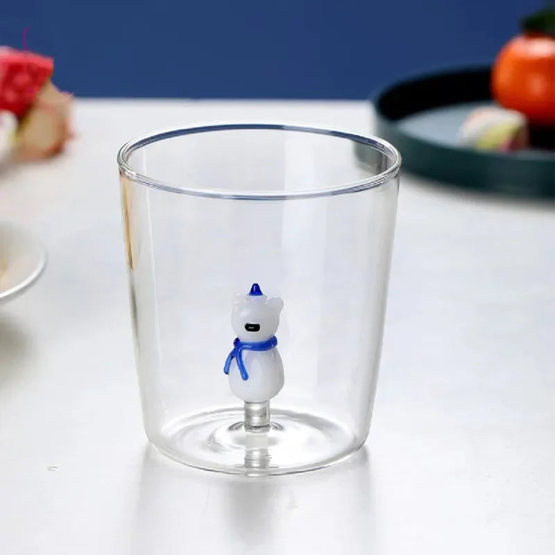 Glass Cup 3D Cartoon Animal Shape Glasses Home Cute Water Coffee Glass Single Layer Cup with Guests Juice Cold Drink Cup