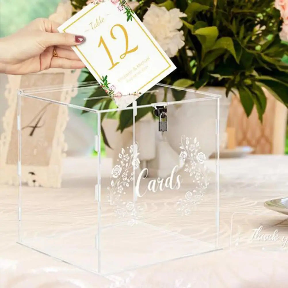 Wedding Card Box Clear Acrylic with Lock Detachable Design Gift Holder Reception Anniversary Birthday Graduation Events