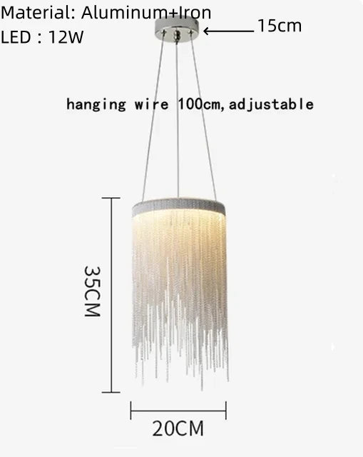 Beautiful Art Deco Pendant Light Aluminum Chain For Parlor Bedroom Restaurant Hanging Lamp Dropshipping Silver Metal