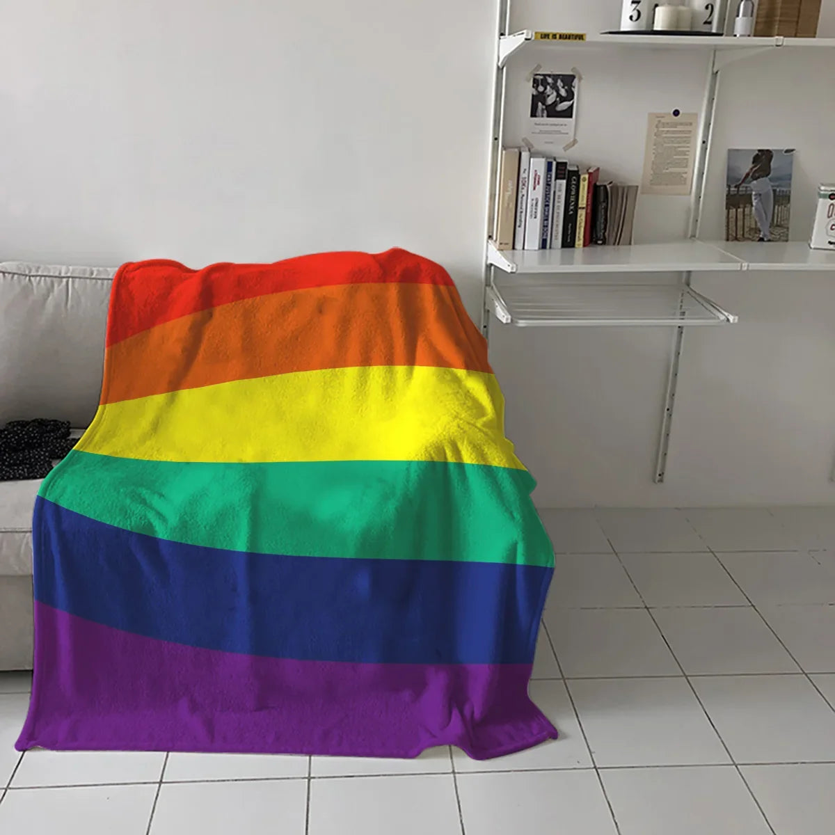 Flannel Blankets Colorful Stripe Lgbt Pride Rainbow Blanket Cushion Warm Throws on Sofa Bed Home Bedspread Travel Fleece Blanket