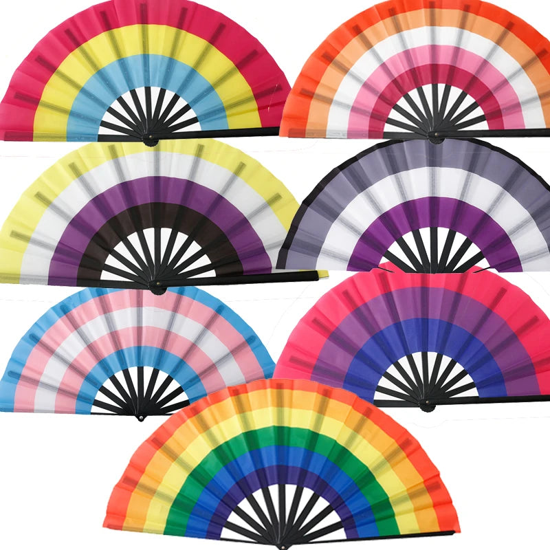Rainbow Fan LGBT Pride Gay Lesbian  Asexual Transgender Bisexual Pansexual Non-binary Cloth Folding Portable