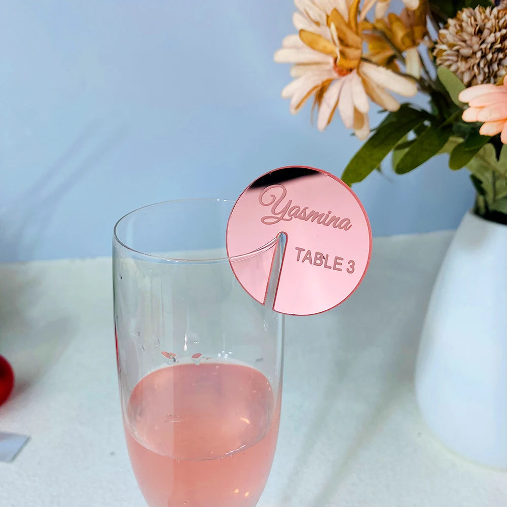 Personalized Acrylic Wedding Name Place Cards Ideas Drink Tag Drink Stirrers Engraved Glass Place Setting Holder Drink Charm