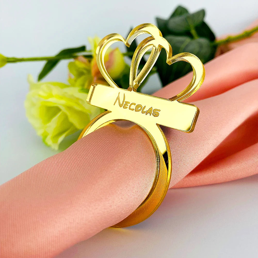 50pcs Personalized Napkin Ring Engraved Mirror Table Napkin Holder Custom Wedding Party Place Name Card Table Decoration Party