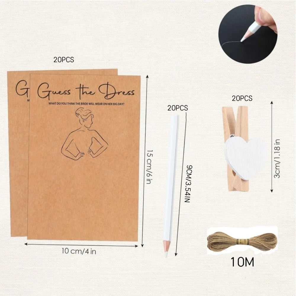 10/20Set Guessing Wedding Dress Up Game Card Bridal Shower Hand Drawing Games Card with Clips Pens Engagement Wedding Decoration