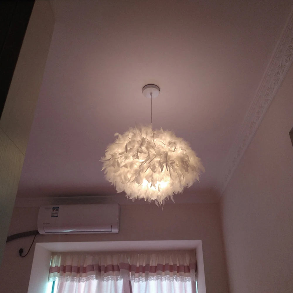Fluffy Feather Pendant Light Modern E27 Lamp Holder Hanging Fairy Lighting Fixture Bedroom Chandelier lampy sufitowe Droplight
