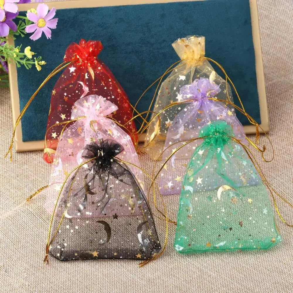 50pcs/lot Moon Star Organza Gift Bag 7x9 9x12 10x15cm Multicolor Gifts Pouches For Wedding Party Candy Bag Jewelry Packing
