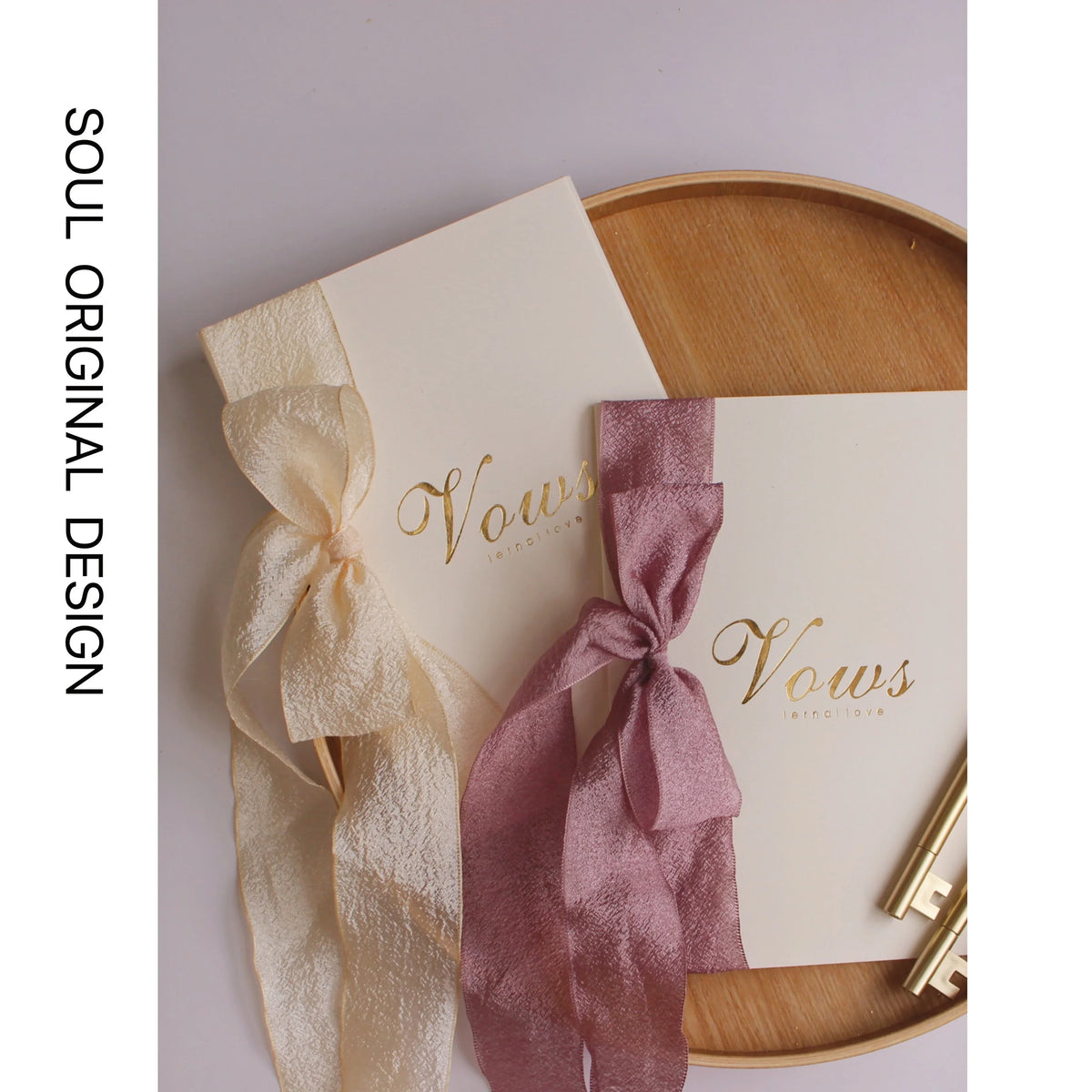 2Pcs/Set Romantic Wedding Favors Bride And Groom Vows Card with  Chiffon Ribbons Gold Pen Book His & Her Photo Props Vow Gift