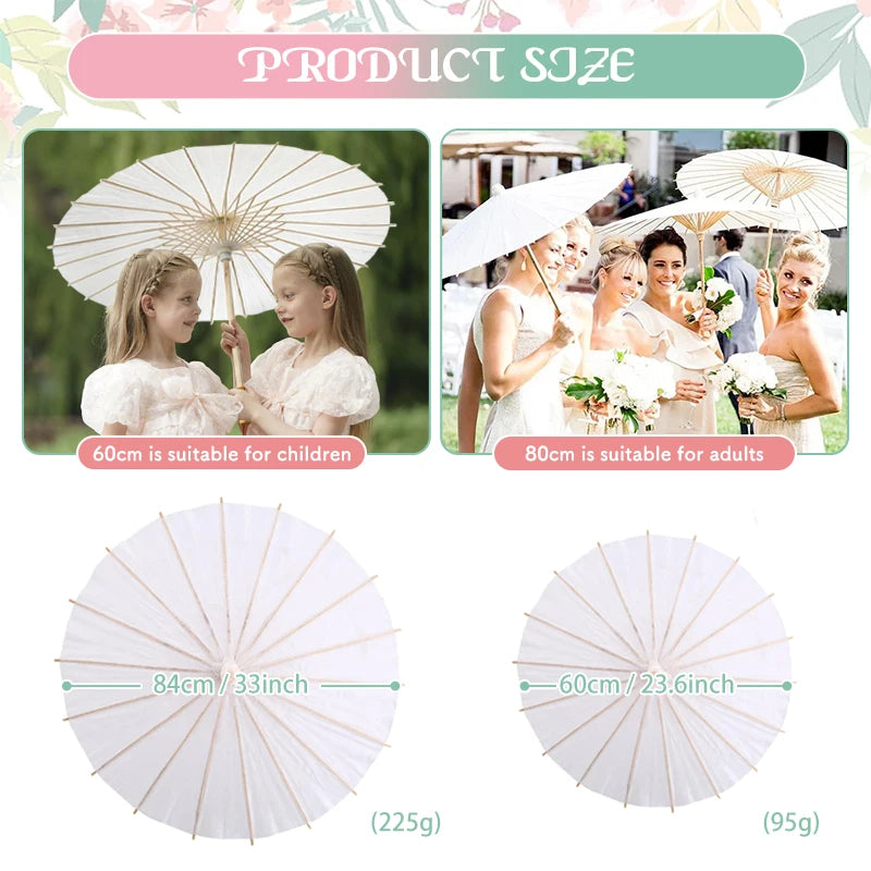 Paper Umbrella for Wedding Chinese Oil Paper Umbrella White DIY Parasol Bridal Baby Shower Party Photograph Prop Decor 60/84cm
