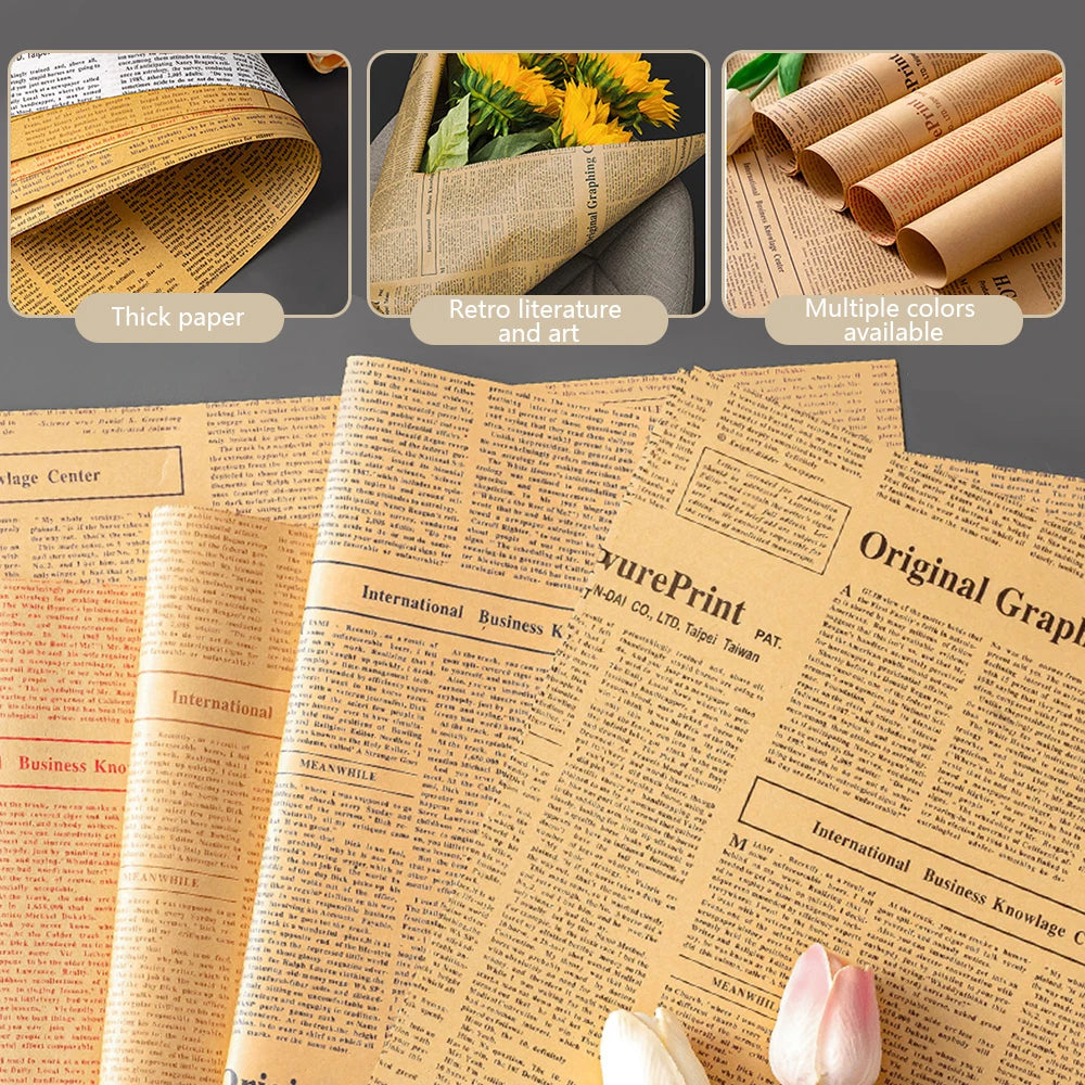 10 sheets per pack, vintage English newspaper kraft paper, brown kraft outer wrapping paper for gift packaging for gift wrapping