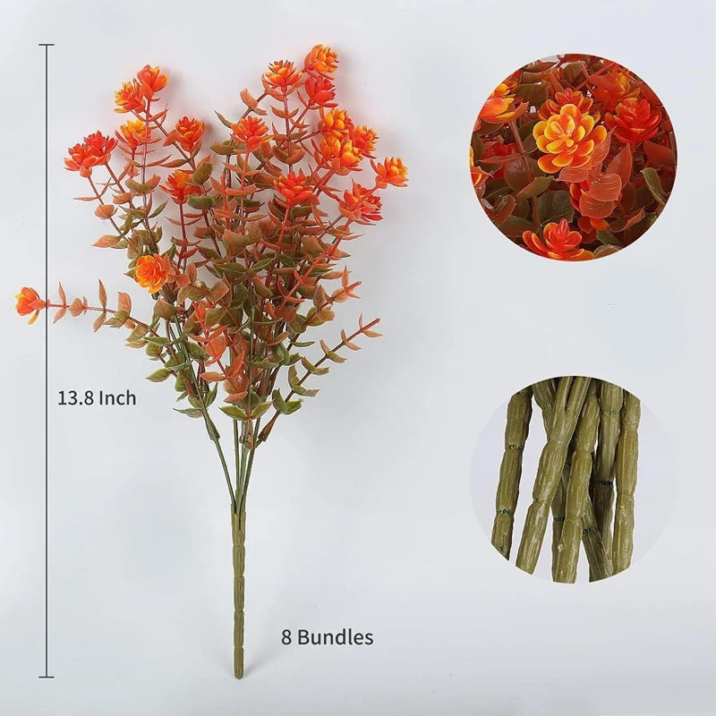 Autumn Artificial Flowers Bouquet Orange Fake Eucalyptus Plant for Home Room Decor Garden Wedding Halloween Christmas Decoration