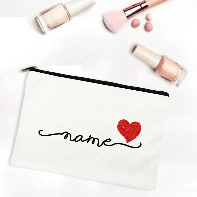 Personalized Canvas Monogram Cosmetic Zipper Pouch Makeup Bag Bridesmaid Maid of Honor Holiday Wedding Bachelorette Party Gifts