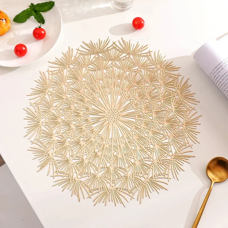 6/4Pcs Leaf shape Placemats PVC Hollow Irregular Line Placemat Dining Table Decoration Pad Dinner Cutout Hangable Gold Tablemat