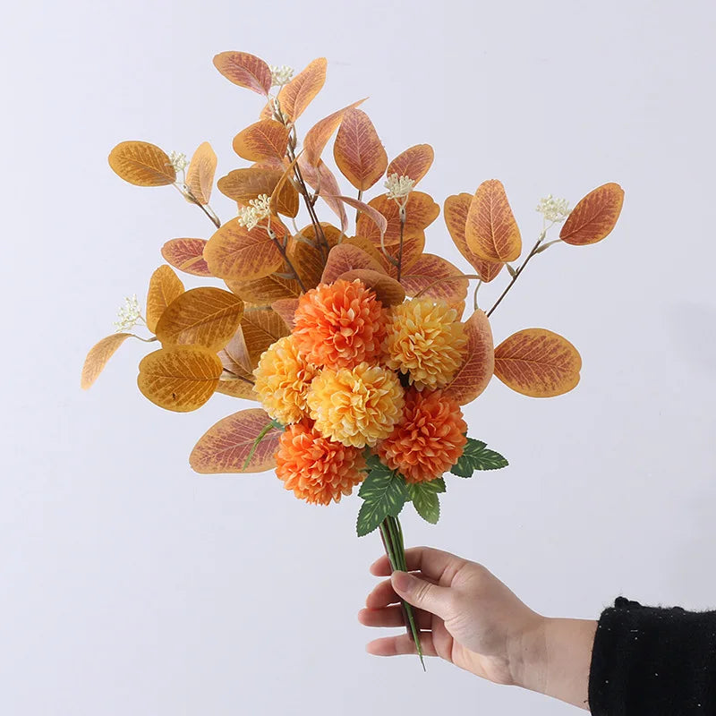White Fake Flowers Blue Bouquet Hydrangea Artificial Flowers Chrysanthemum Silk Flowers Artificial for Decoration Flower