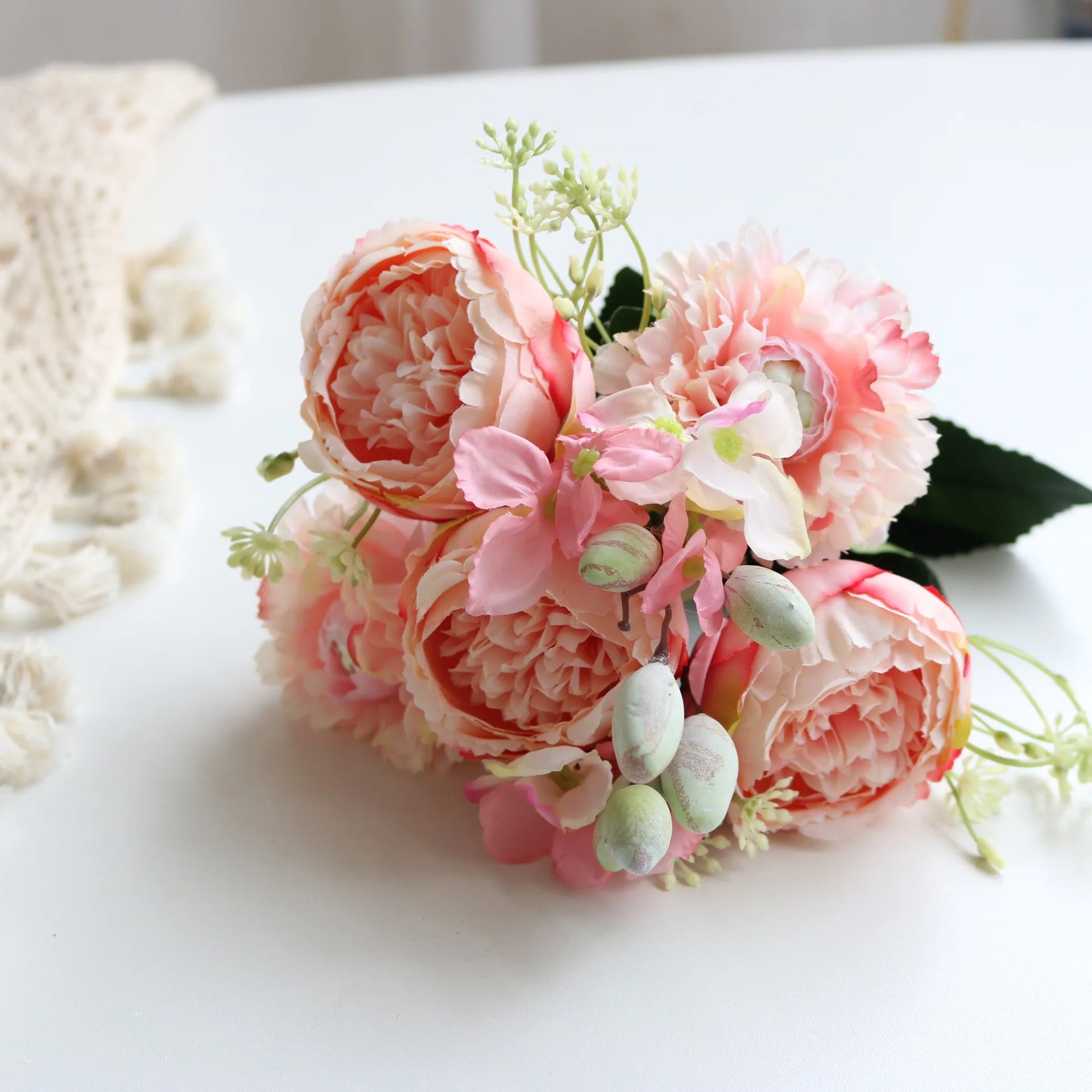 Hot Selling 1pcs/30cm Rose Pink Silk Bouquet Peony Artificial Flower 5 Big Head 4 Small Bud Bride Wedding Home Decoration Artifi