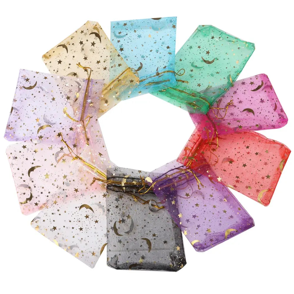 50pcs/lot Moon Star Organza Gift Bag 7x9 9x12 10x15cm Multicolor Gifts Pouches For Wedding Party Candy Bag Jewelry Packing