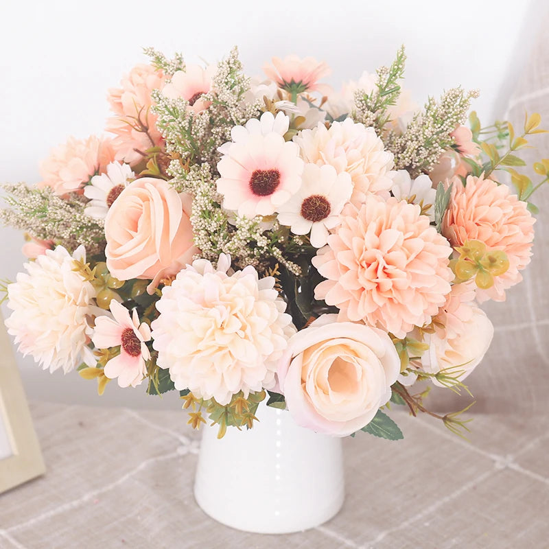 Autumn Artificial Flowers Rose Bride Bouquet Wedding Christmas Living Room Table Decoration For Vase Home DIY Fake Plants