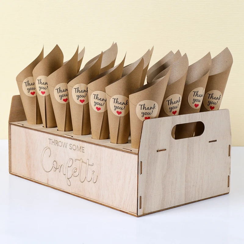Wooden Wedding Confetti Cone Frame Tray Confetti Cones Stand Box Rustic Wedding Decoration DIY Holder Support Party Favor