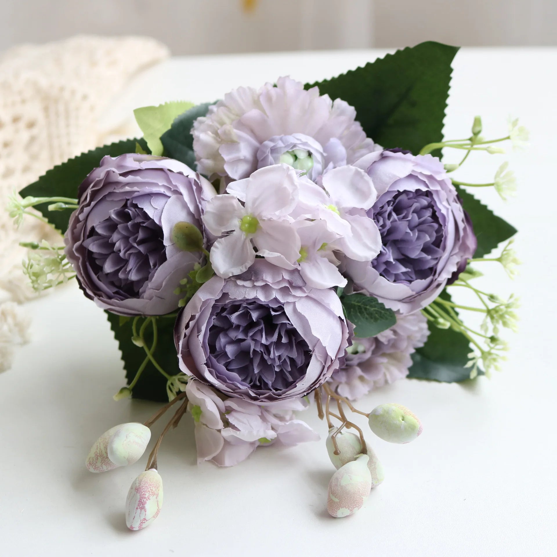 Hot Selling 1pcs/30cm Rose Pink Silk Bouquet Peony Artificial Flower 5 Big Head 4 Small Bud Bride Wedding Home Decoration Artifi
