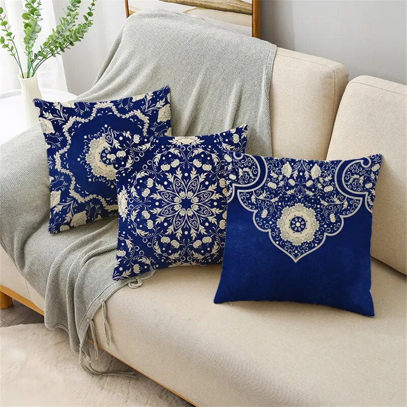 WZH Traditional Style Blue and White Porcelain Pattern Printing Personality Pillowcase Cushion Cover Sofa Decor 40cm/45cm/50cm