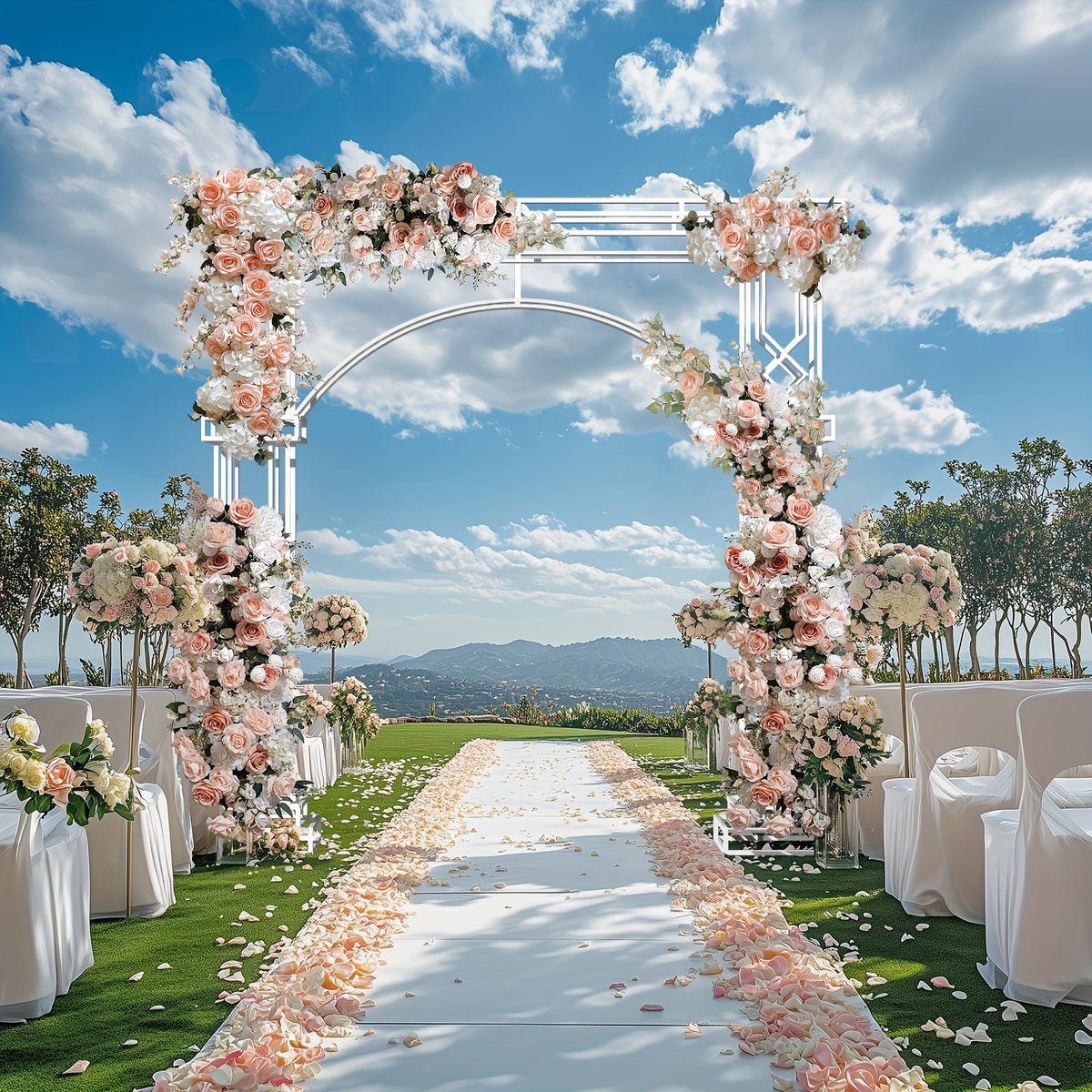 260*259cm Heavy Duty Metal Wedding Arch Backdrop Stand - Large Square Garden Arbor with Sturdy Base, Elegant & Golden Floral Design