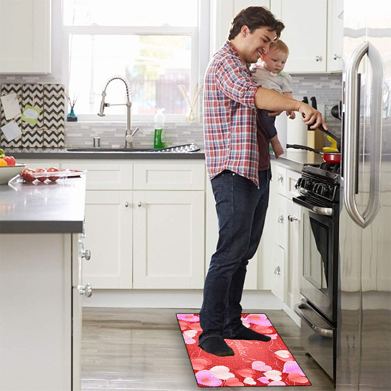 1pc Valentine's Day Love Card Design Non-Slip Flannel Doormat - Soft, Comfortable Standing Mat with Heart Motifs for Kitchen, Home, Office, Laundry Room, Bathroom - Machine Washable, Stain-Resistant, Ideal for Modern Home Dec