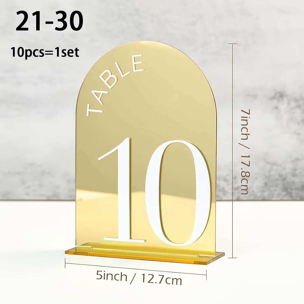 Golden Arch-Shaped Number Table Sign 1-10 with Stand – 10cm x 15cm Acrylic Desktop Holder Featuring Elegant Typography,