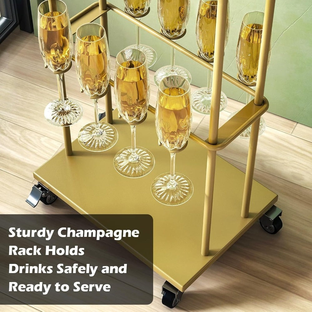 Party Champagne Wall, 5-layer movable champagne wall rack, capable of accommodating 40 tall glasses of various sizes, metal champagne tower, wheeled glass rack, small size, suitable for parties, weddings, events, and Christma